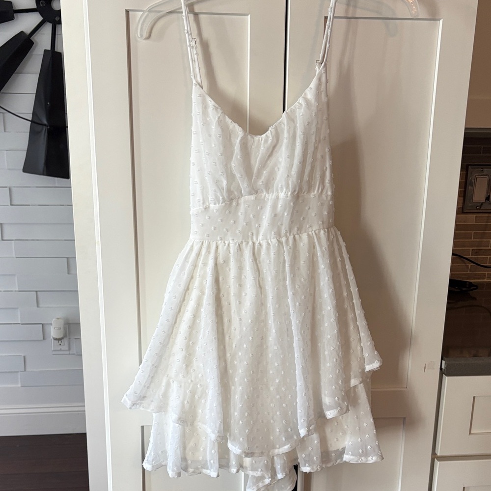 Altar'd State White Swiss Dot Spaghetti Strap Romper Dress